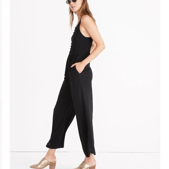 Madewell Smocked Button-Front Crop Jumpsuit - Picture 1 of 9